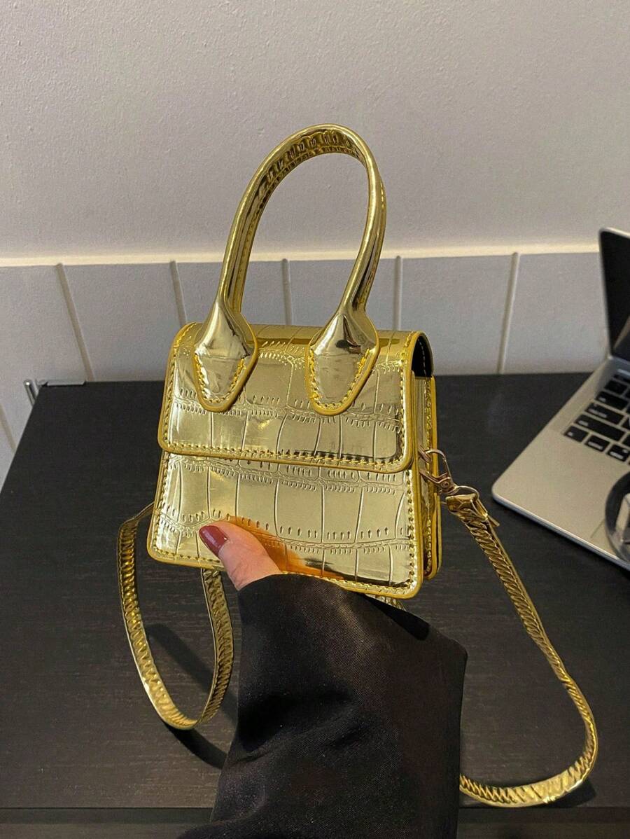 1 Stück Mini Kinder Handtasche mit Krokodil-Prägung aus Kunstleder, einfarbig mit Überschlag, ideal für den täglichen Gebrauch (Hinweis: Produkte mit glänzender Oberfläche können Kratzer verursachen, bitte vorsichtig kaufen)