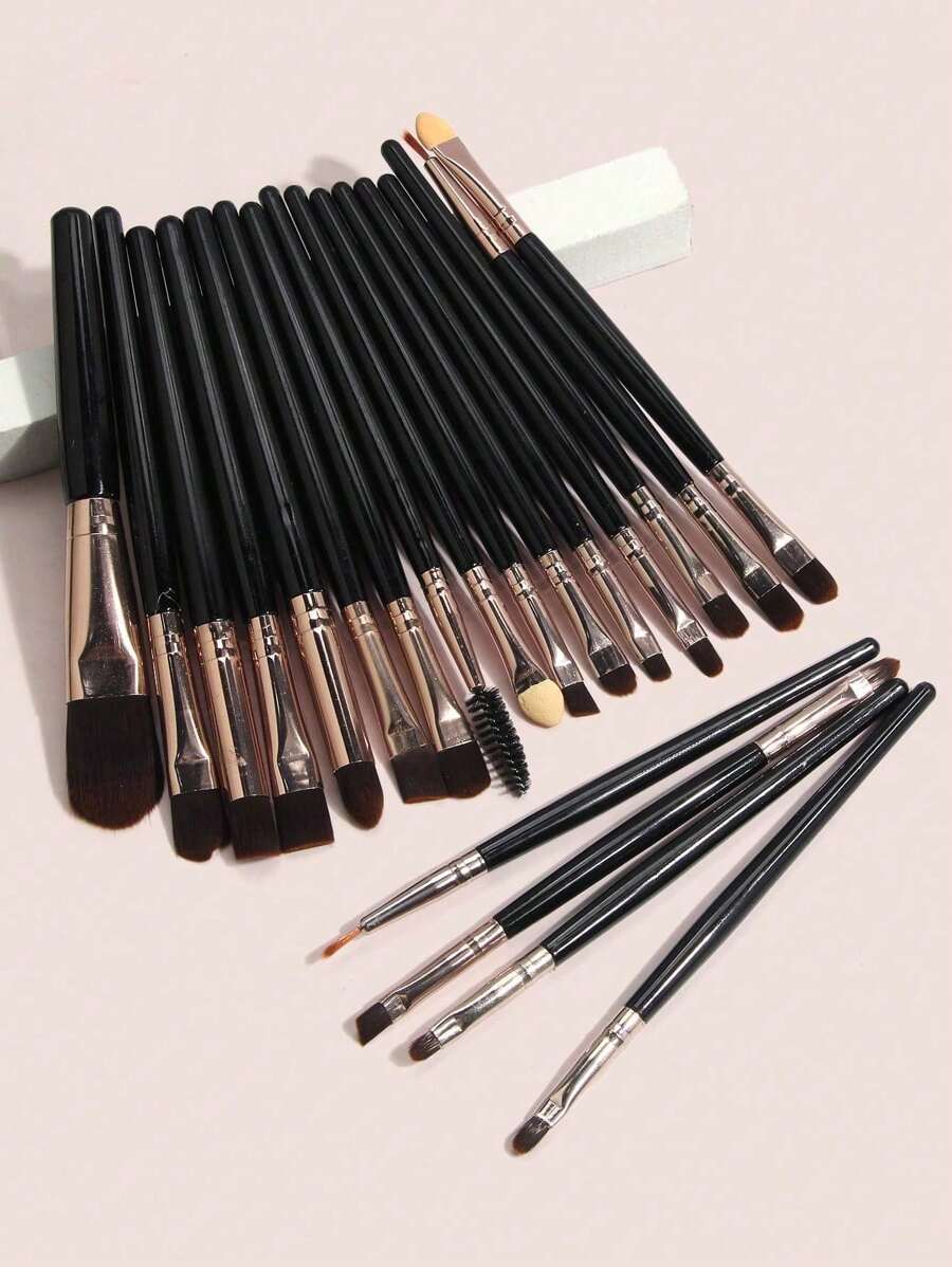 20pcs Professional Eye Makeup Brush Set Including Foundation Brush, Eyeshadow Brush Set, Face Detail Brush, Eyelash Curler, Eyebrow Brush, Suitable For Liquid Cosmetics