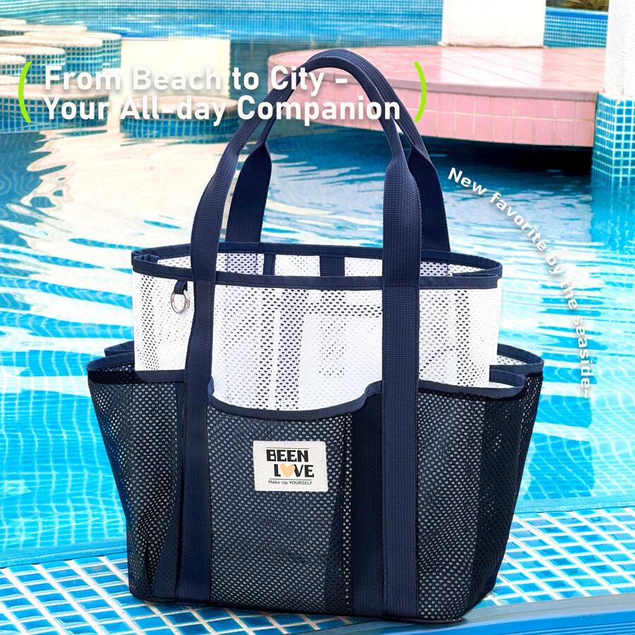 Baglemon 1pc Large Waterproof Beach Tote Bag For Women - Sandproof Mesh Travel Pool Bag, Stylish Durable Beach Totes With Extra Capacity For Summer Essentials