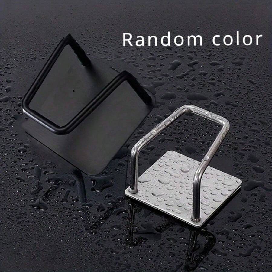 1pc Random Color, 1 Piece Kitchen Sink Stainless Steel Sponge Holder - No Drilling Required, Wall-Mounted Design With Double Hooks, Perfect For Sponges And Gadgets, Keeps The Surface Clean, Sponges For Washing Dishes