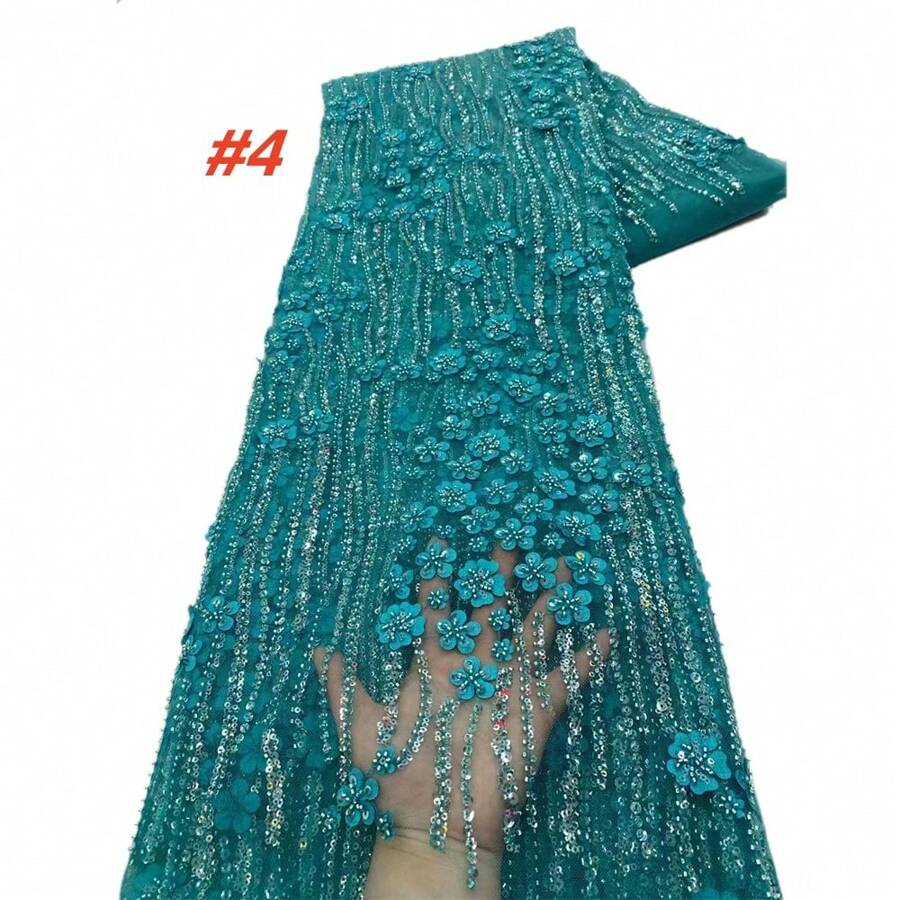 2025 High Quality African Sequins Tulle Embroidered Groom Lace Fabric French Beaded Lace Fabric For Nigerian Wedding Material Dress