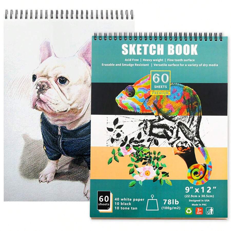2pcs 9*12inch 3-Color Sketch Books, Blank Drawing Sketchbook, Wire-Bound Sketch Pad, Back To School,School Supplies