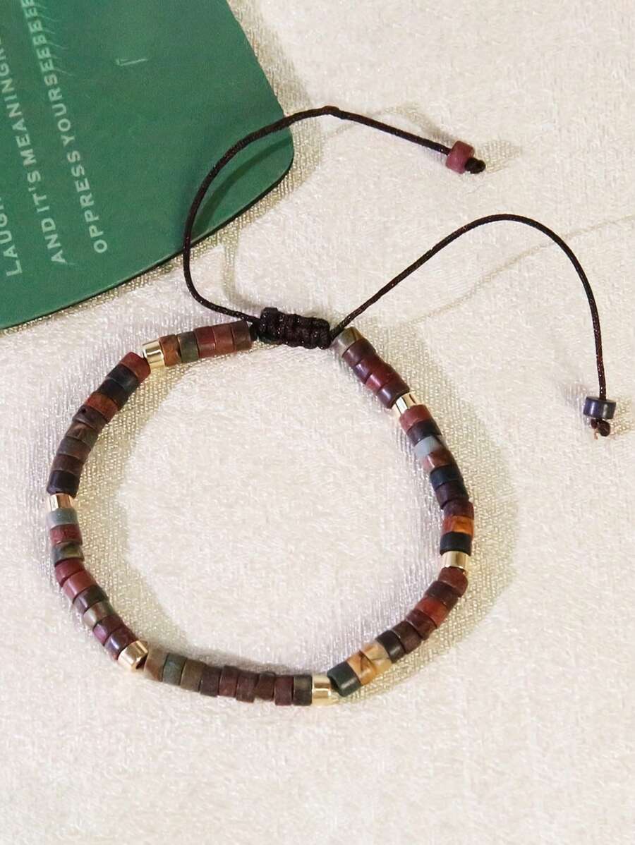 1 Pc Beaded Woven Bracelet, Elegant & Fashionable Handmade Adjustable Natural Stone Bracelet For Girls