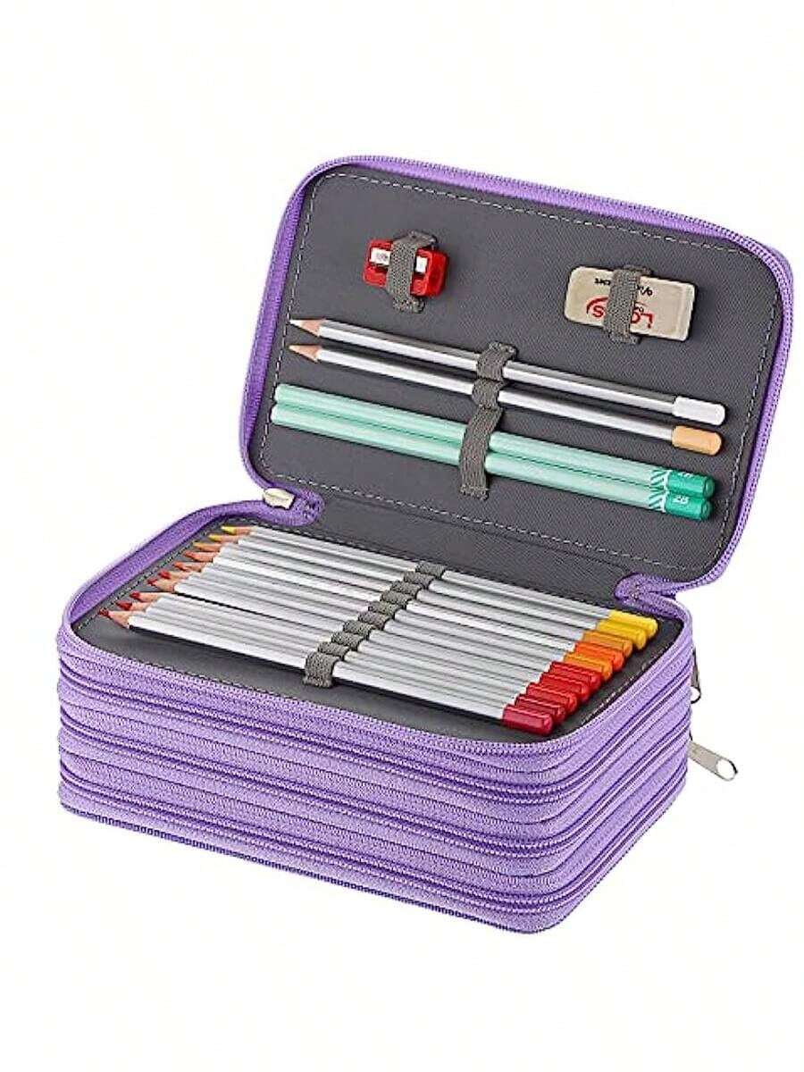 1 Estuche grande para lápices, 72 agujeros, 4 capas de gran capacidad, adecuado para bolígrafos de acuarela, marcadores, pinceles, bolígrafos de gel, caja de almacenamiento de papelería, regalo de papelería de regreso a la escuela para estudiantes, estuche para lápices, mochila escolar