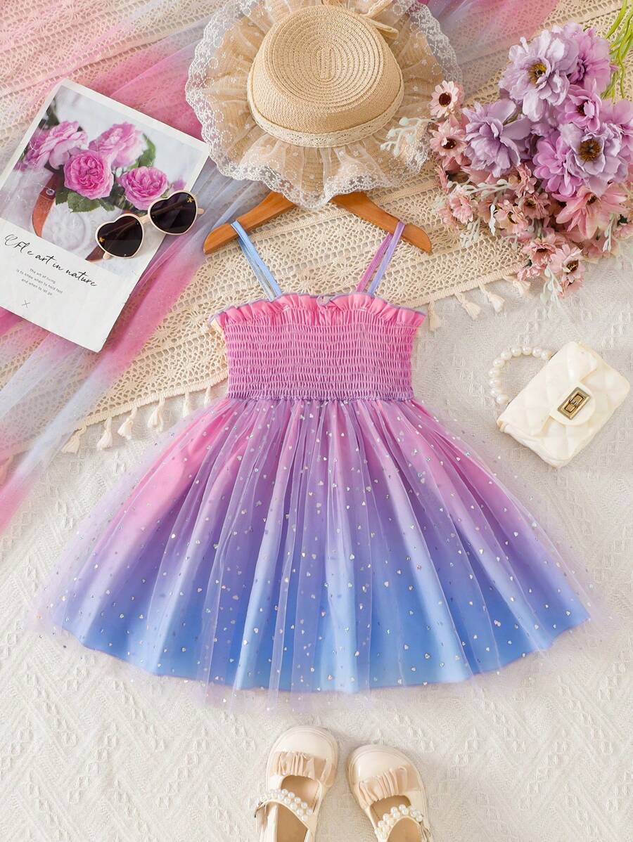 Toddlers/ Little Kids Tie Dye Mesh Sequin Strap Dress, Spring/Summer