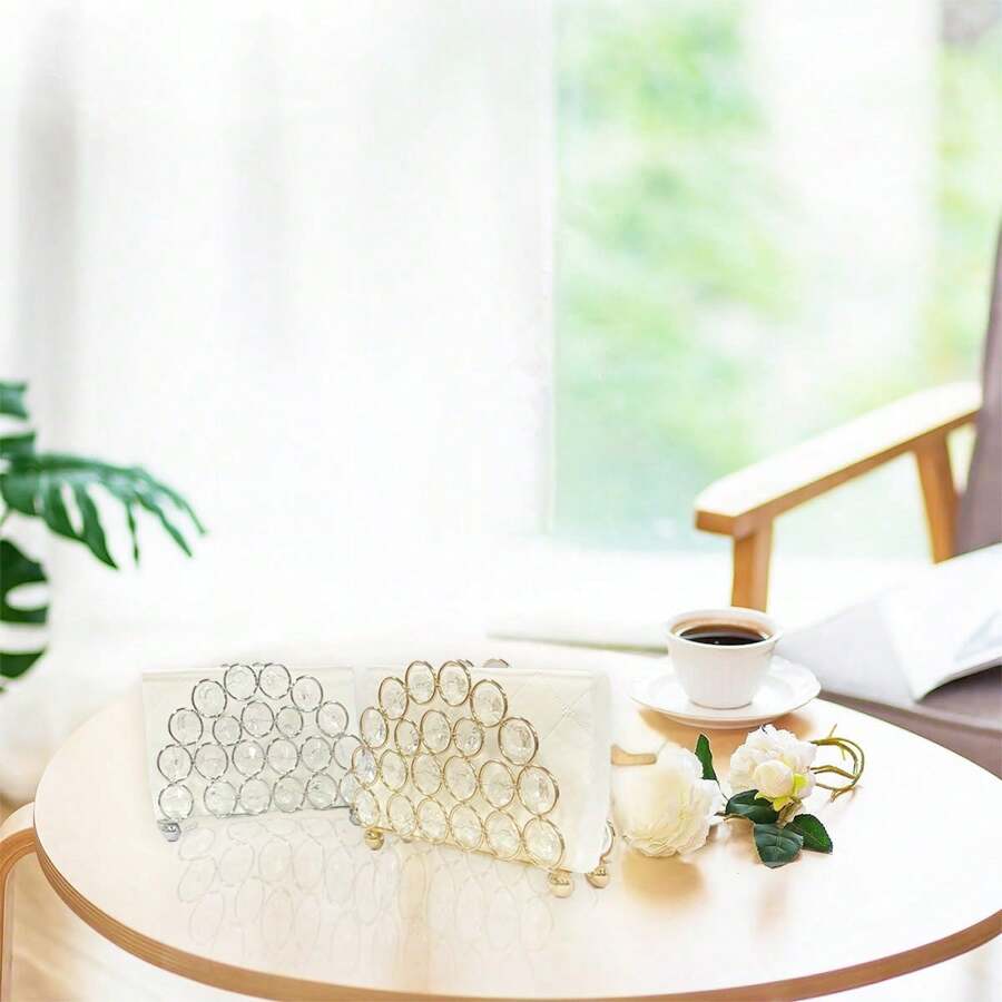 1pc Crystal Metal Elegant Crystal Napkin Holder, Great For Home Decor And Storage In Bedroom, Living Room And Car