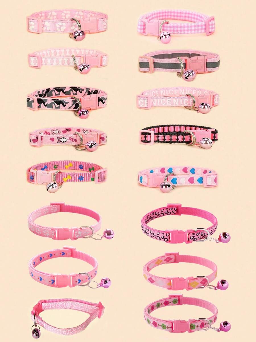 5pcs Random Pattern Dog And Cat Collar With Bell, Cute Cartoon Decorative Collar
