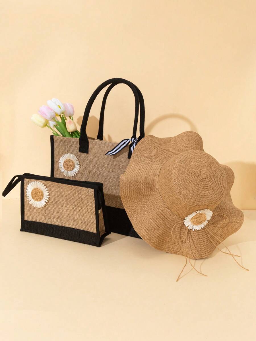 3 Stücke personalisierte Brautjungfern Taschen & Anhänger, Jutetaschen, Brautjungfern Geschenktaschen, Junggesellinnenabschied Taschen, Strandtasche, Geschenktüten, Bridal-Shower Tasche, Monogramm Strandtasche, ideale Geschenke für ihre Freunde, Frauen, Berufsanfänger & Büroarbeiter zu Jahrestagen, für Feiertage, große Strandtasche, ideale Geschenke für sie, Frauen, modischer Sonnenblendenhut aus Wellsonnenhut-Stroh