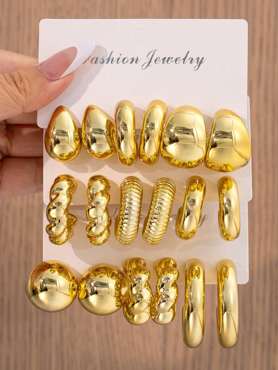 2-18pcs/Set Women Lightweight CCB Material Big Geometric Water Drop Earrings Set, Fashion Street Style, Suitable For Everyday, Party And Vacation Wear, Ideal Gifts For Friends And Couples Birthday