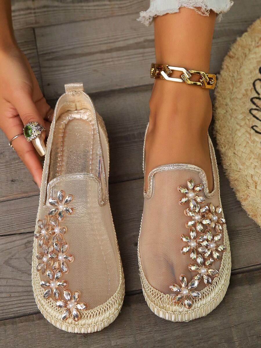 Women's Comfortable Soft Flat Shoes, Bohemian Glitter Woven Fisherman Shoes, Lightweight Casual Outdoor Breathable Summer Mesh Hollow