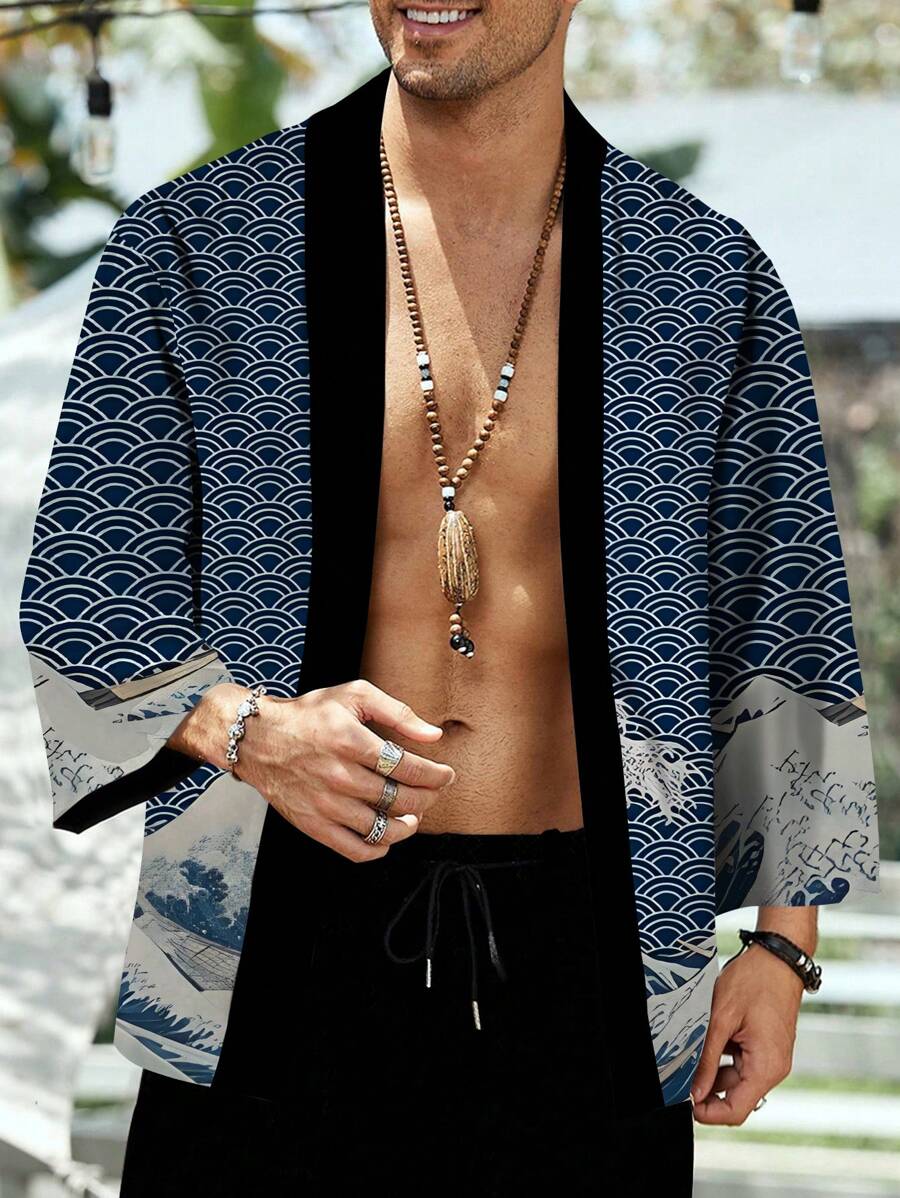 Clouds Ocean Waves Print Shirt Clothing Traditional Haori Cosplay Kimono Men Japanese Asian Streetwear Cardigan Yukata