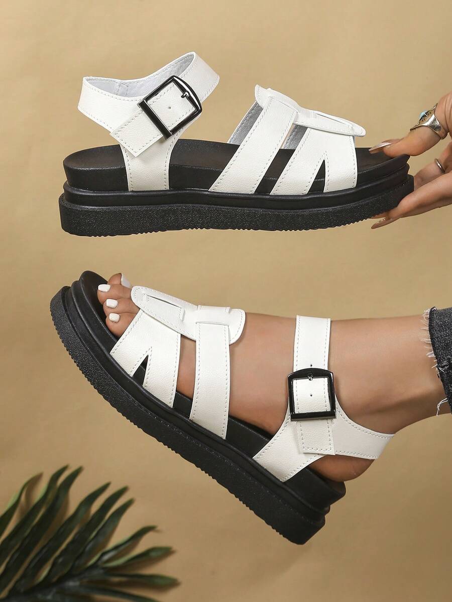 Women Flat Sandals, New Thick Bottom Black Sandals, Roman Style Sandals Non-Slip Versatile Fashion Sandals, Summer Casual Beach Sandals
