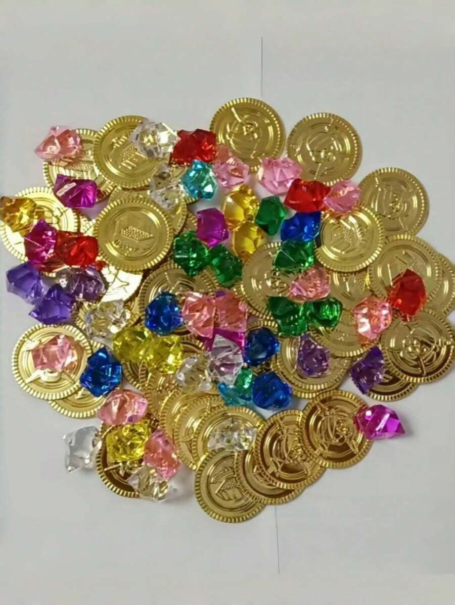 100 Stücke Plastik Piraten Münzen für Schatzsuche Spielzeug, Party Geschenke, Fake Goldmünzen, Piraten Abenteuer Motto Party Zubehör, Weihnachtsgeschenk