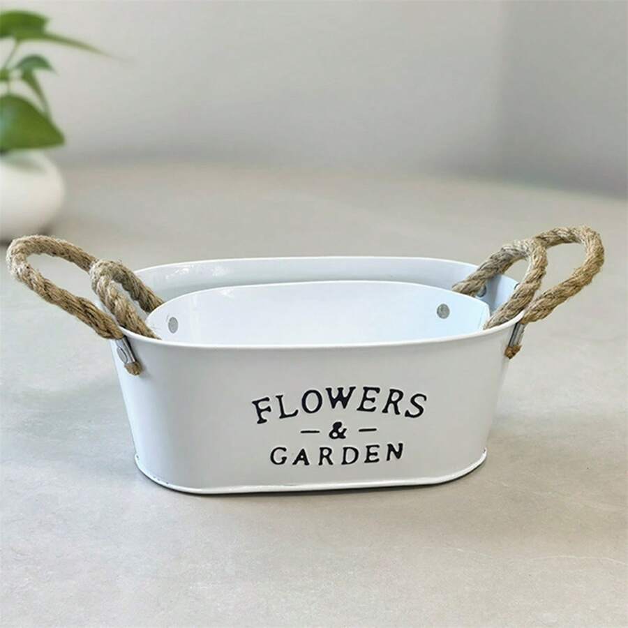 White Oval Flower Pots Metal Iron Planter For Railing Fence Balcony Garden Home Decoration
