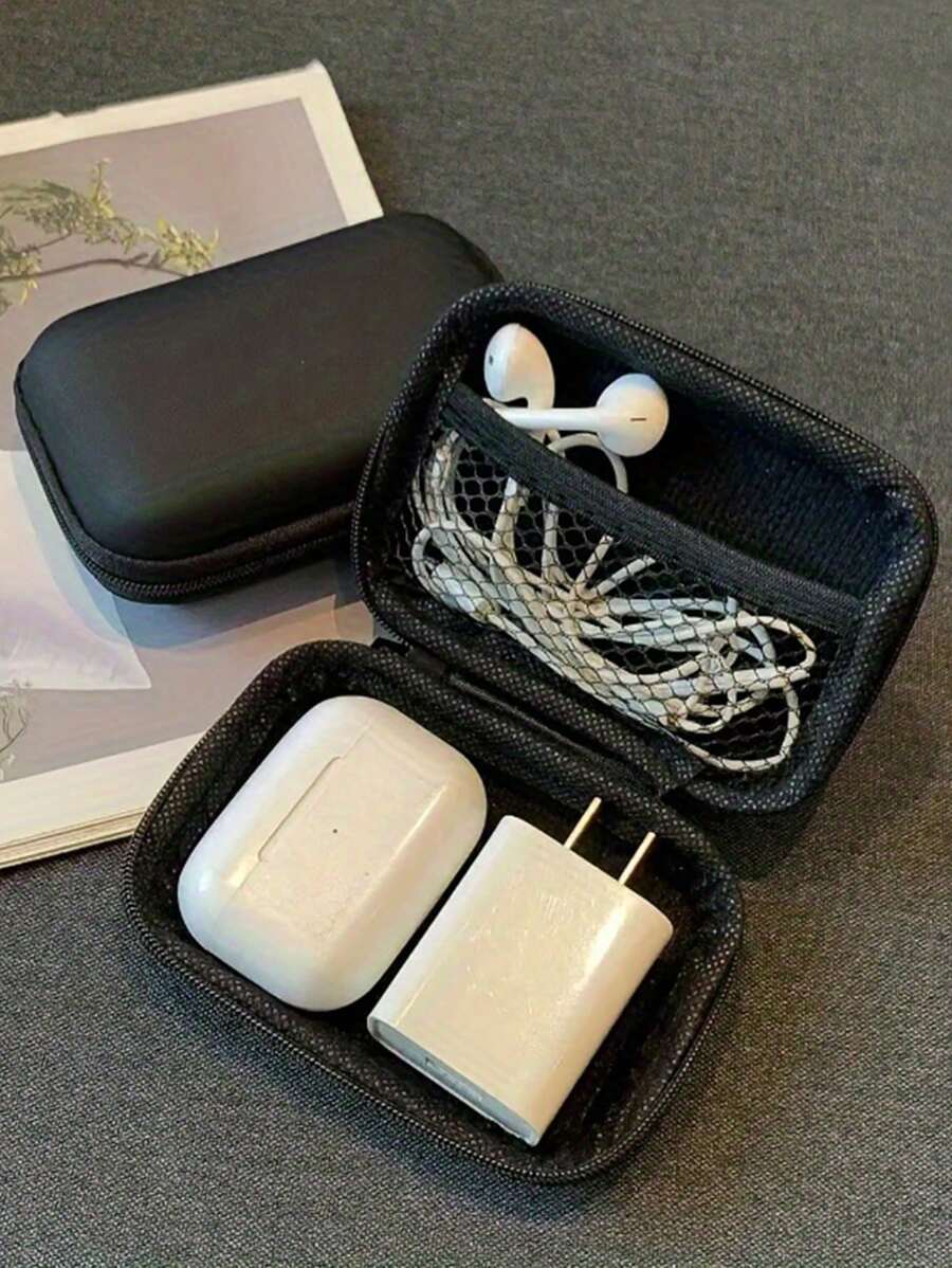 1 Portable USB Data Cable Storage Box, Headphone Storage Bag, Headphone Case, Data Cable Protective Film, Mini Zipper Hard Bag Box, Multi-Functional Mini Storage Bag, A Must-Have For College Dormitories For Travel Storage Bag,Makeup Bag,Cosmetic Bag,Vacation Organizer, Suitable For Cables, Headphones, It Can Be Used For Travel Carrying, Work, School, Dormitory Storage, Boho Vibes