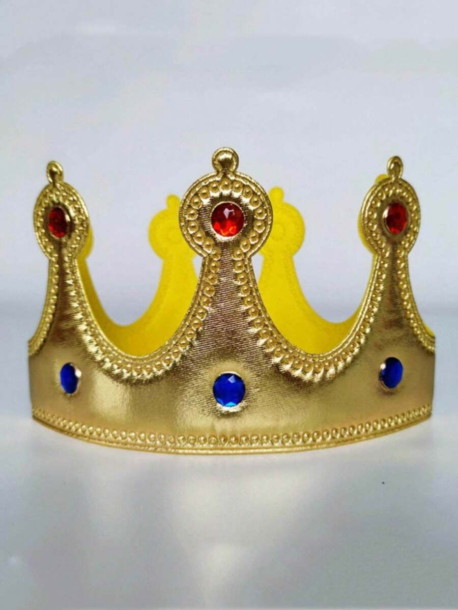 1 Piece Of Adult Golden King Crown, Diamond Cloth Prince Costume, Headpiece, Cake Decoration, Birthday Party Crown Hat