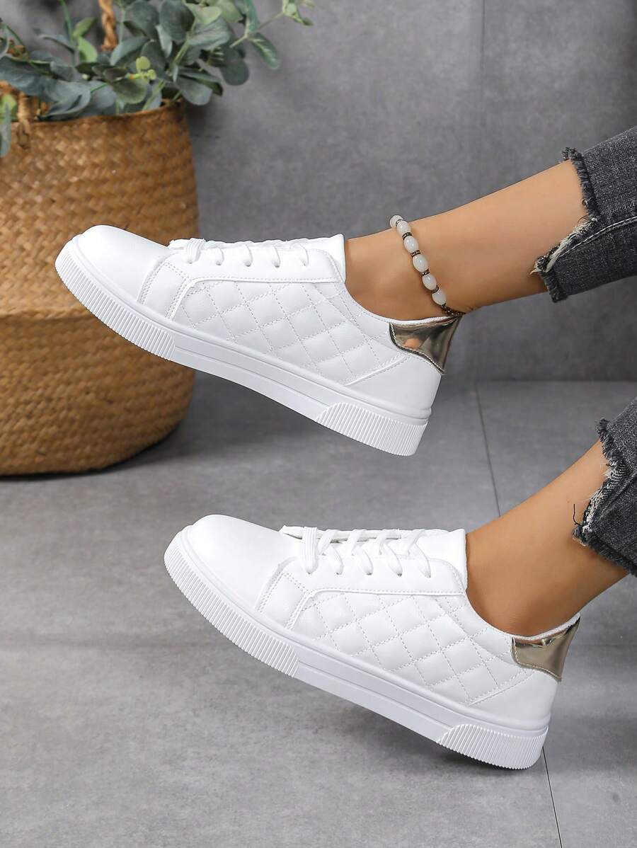 Women's Minimalist Front Tie Outdoor Sports Sneakers, Students Casual White Sports Shoes
