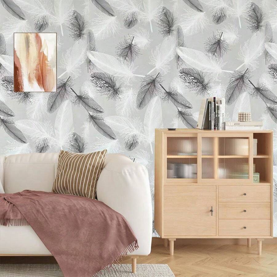 1 Roll Of Feather Self-Adhesive Wallpaper, PVC Removable Wallpaper For Living Room, Kitchen, Bedroom, Dorm, Furniture Renovation, Autumn Aesthetic