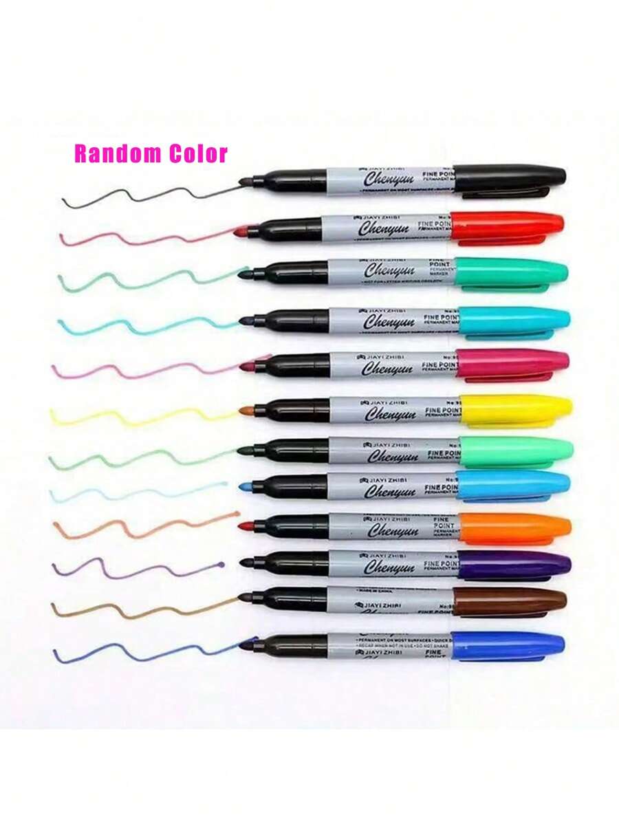 Fine-Tip Permanent Marker Set For Office, Classroom And Home, Quick-Drying, Durable Plastic (Random Color) School Supplies