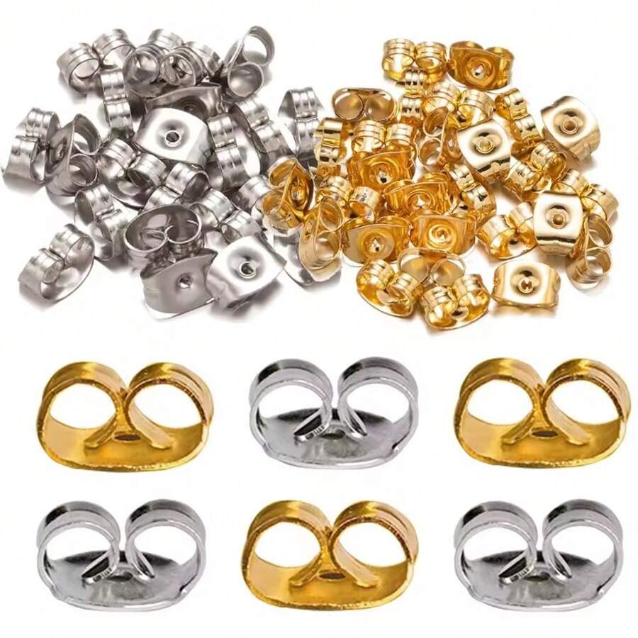 WGRXIRANYKM 20/100 piezas Mariposa de tono dorado y plateado Atrás de pendientes Pasador de oreja Tope Suministros de fabricación de joyas DIY