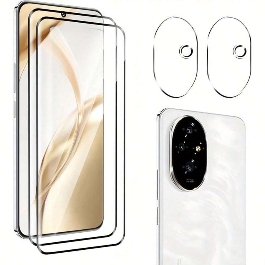 2+2 Piezas Protector de Pantalla para Honor 200 5G/400Pro, con Protector de Lente de Cámara, Dureza 9H, Película de Vidrio Templado Anti-Arañazos, Compatible con Funda de Teléfono, Anti-Huellas Dactilares. Protector de Lente de Cámara Honor 200 Pro Apto para Honor 200 Lite/Honor 200 Protector de Pantalla de Vidrio Templado