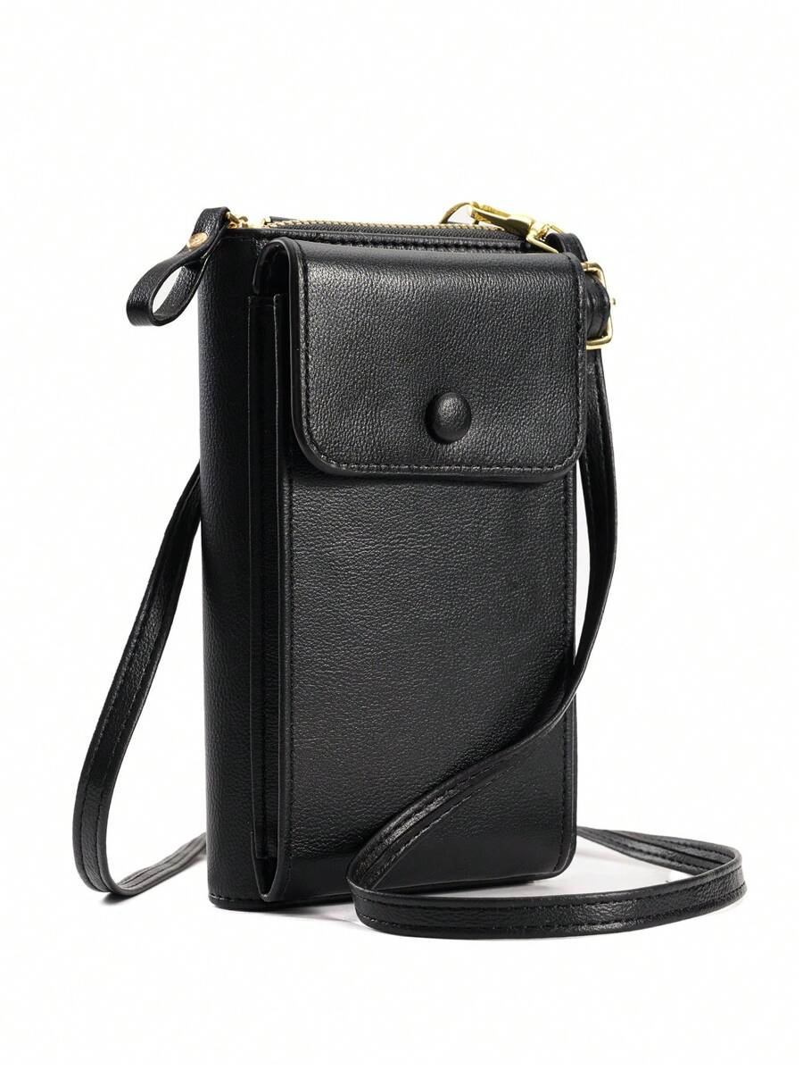 Bolsa Transversal Vertical para Celular em Couro PU com Decoração de Botão e Slots para Cartões, Bolsa para Celular com Design Aberto, Adequada para Telefone, Dinheiro, Moedas, Cartões, para Mulheres, Carteira, Bolsa