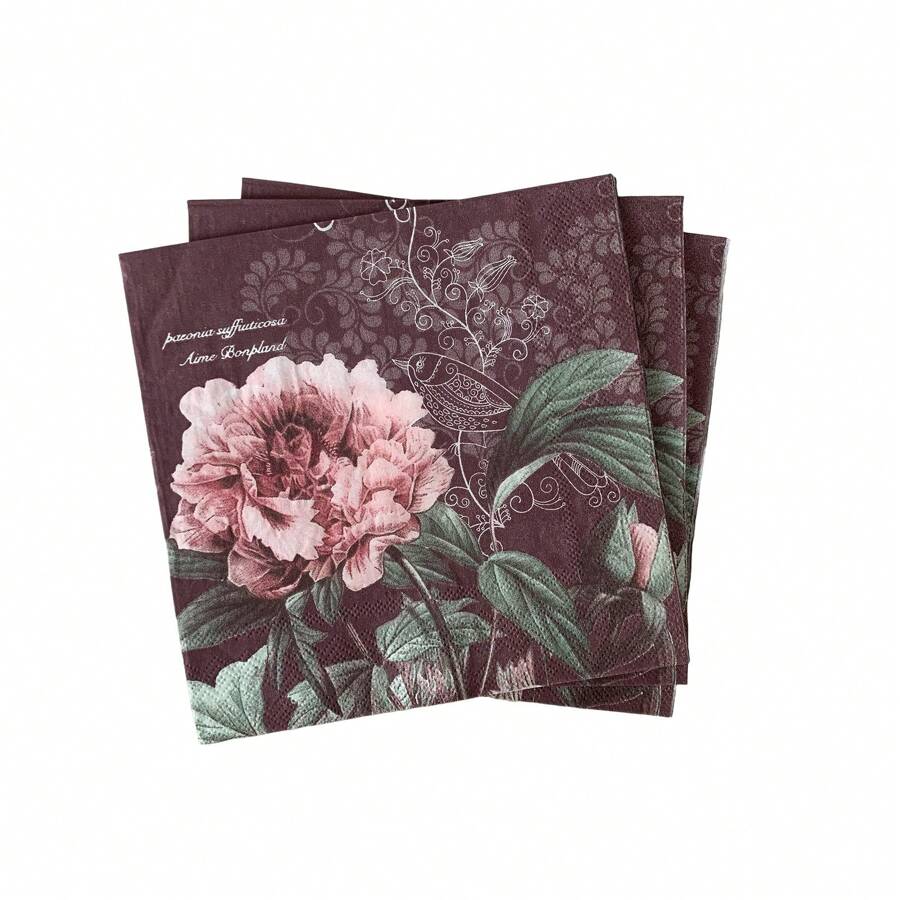 20Pcs 33x33cm Disposable Napkins Peony Printed Napkins Restaurant Party Decoration Napkins