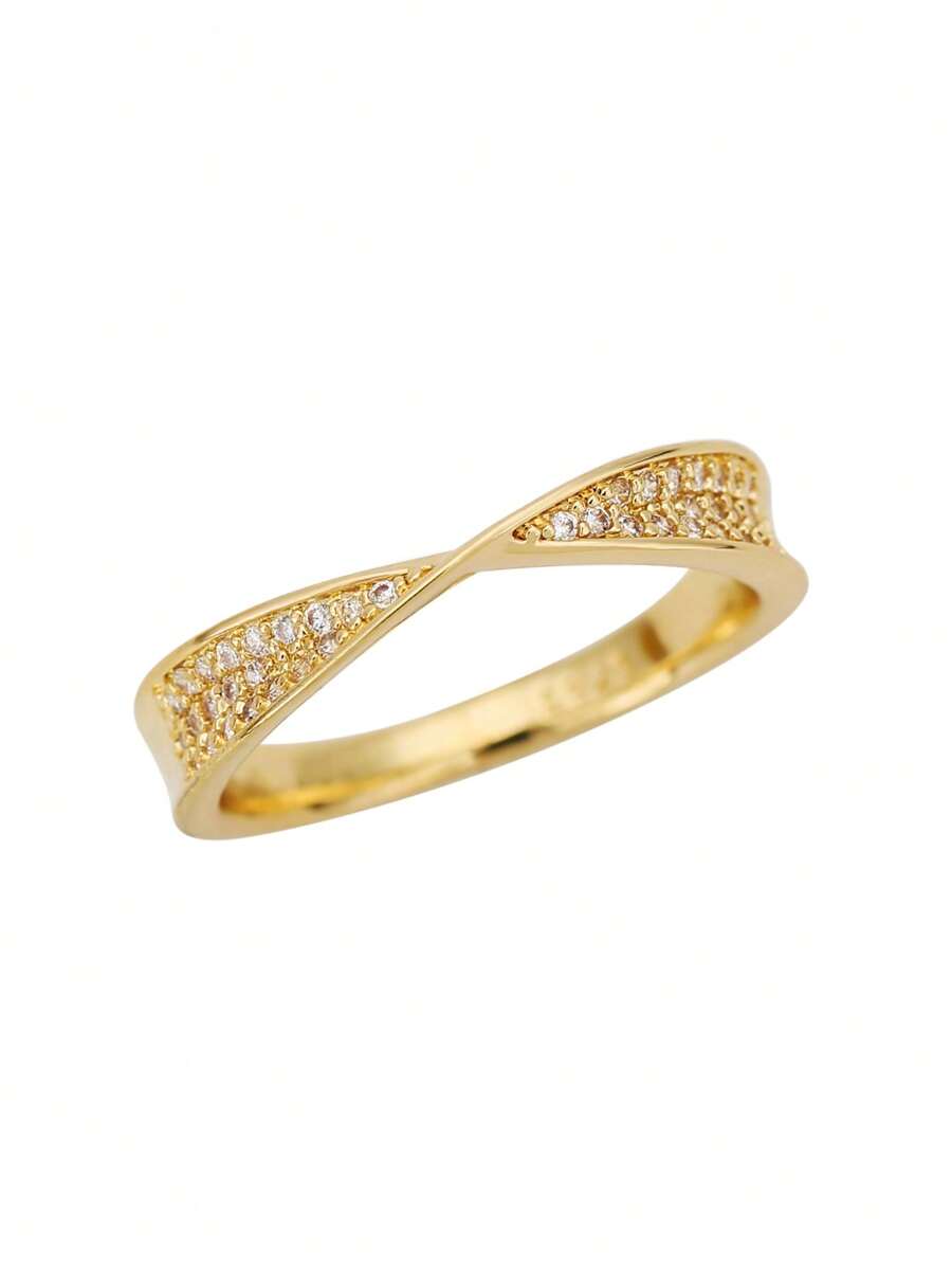 1 anillo dorado de circonitas cúbicas de doble fila para mujer, para uso diario.