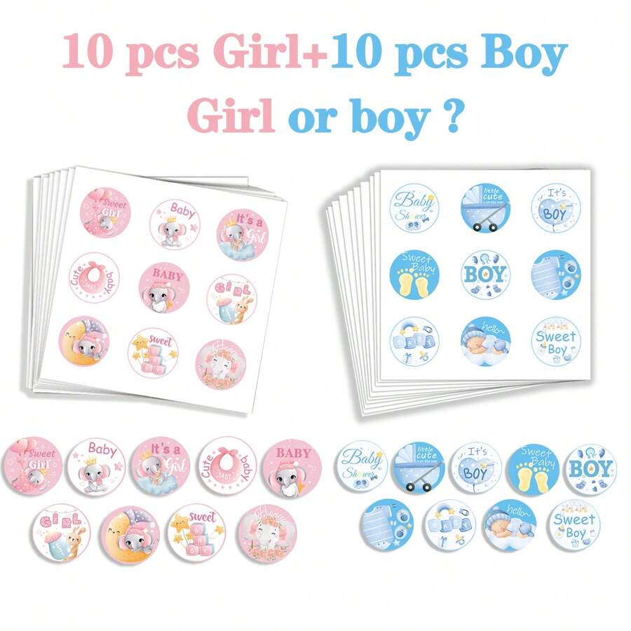 Set de 20 etiquetas creativas de niño o niña? para decoración de fiesta de baby shower