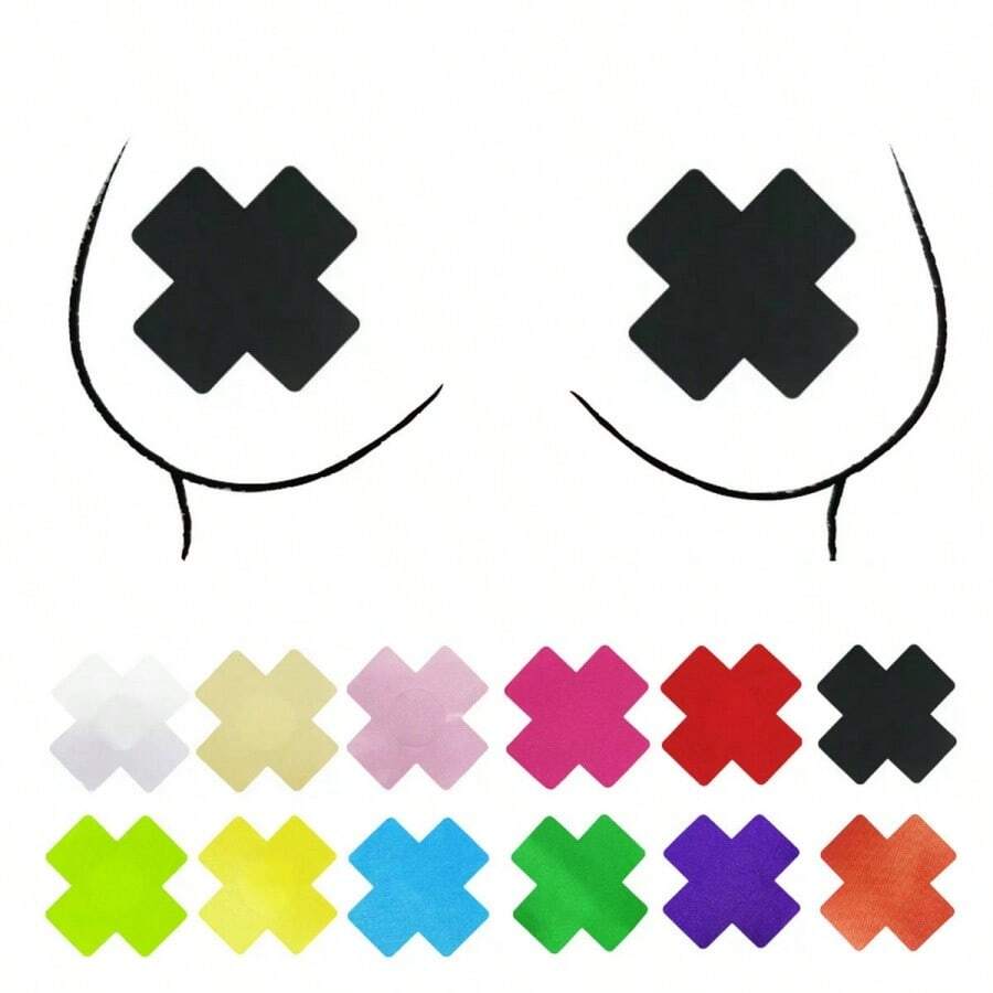 1 Set Of 2pcs X-Shape Breast Petals, Disposable Satin Nipple Covers, Sexy Breathable Cross Breast Pasties, Multi-Color Selections, Elegant, Sexy, Comfortable