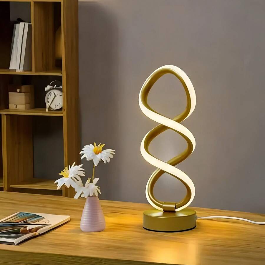 1 Stück kreative doppelhelix-Schreibtischlampe, Aluminiumlegierung Textur Kleine Tischlampe, 3 Farben dimmbar, geeignet für Büro, Schlafzimmer, Wohnzimmer Dekoration, USB betrieben, Urlaubsgeschenk zu Weihnachten, Halloween