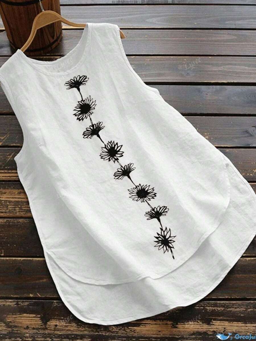 Top a casacca casual senza maniche da donna, in tinta unita e con stampa floreale a dente di leone, adatto per uso quotidiano