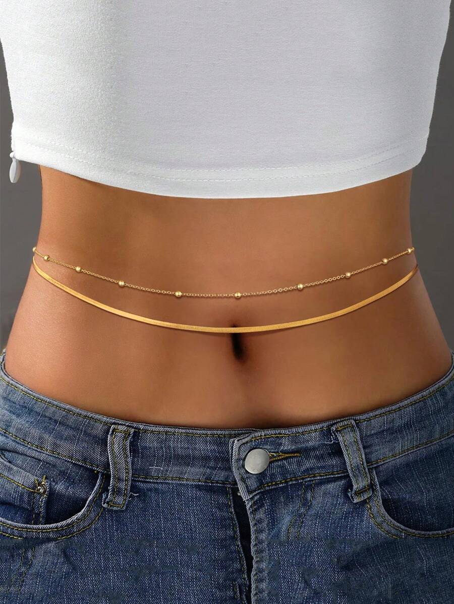 HOTNICE Cadena para la cintura de mujer en capas, Accesorio sexy minimalista de cadena de cuentas redondas para bikini y playa, Accesorios de joyería de verano para mujer
