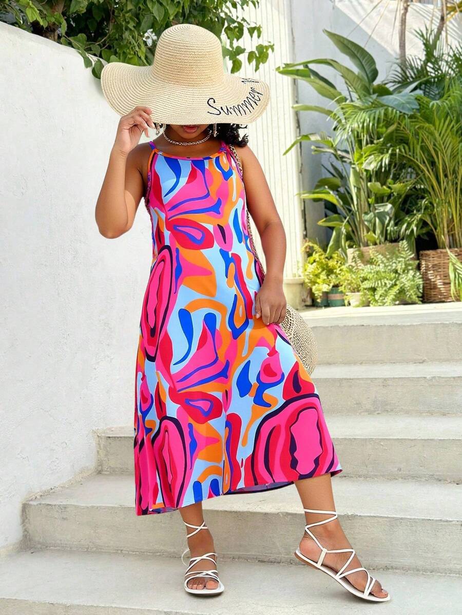 1 pièce Robe débardeur décontractée et confortable pour filles, convient pour les fêtes, les loisirs, les vacances et les sorties en été