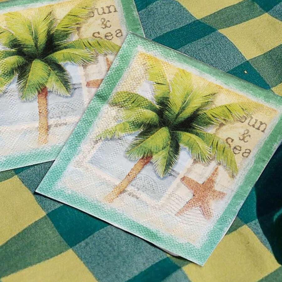 20pcs/Pack 2-Ply 25x25cm Summer Palm Tree Pattern Party Napkins, Disposable Cocktail Party Holiday Paper Napkins