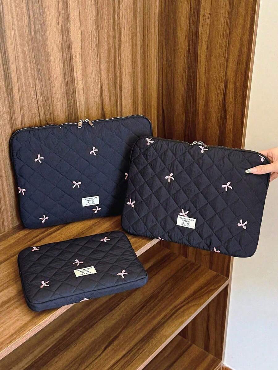 1 pièce Mignon nœud brodé Manchon d'ordinateur portable pour étudiant 11"/13"/15" Sac d'ordinateur étui de protection Dossier Porte-documents Sac de transport