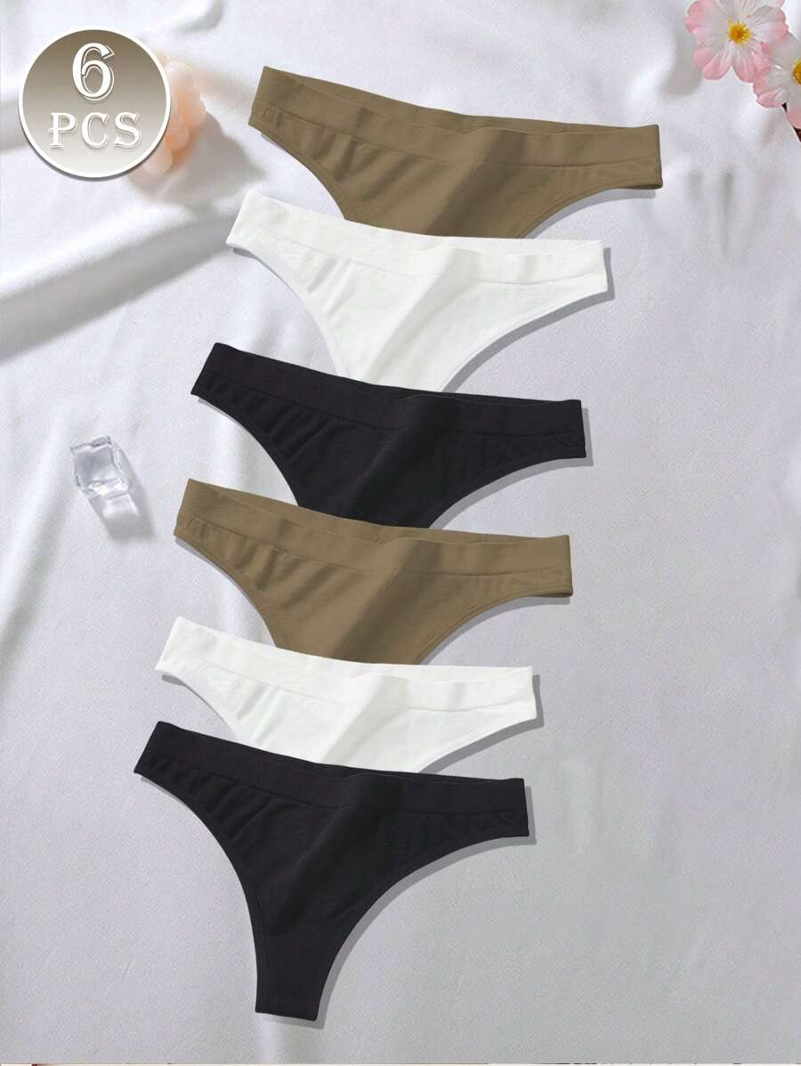 6 piezas de bragas sin costuras, tangas sexys de unicolor, bragas de cintura baja, tangas suaves con gran elasticidad, ropa interior de lencería