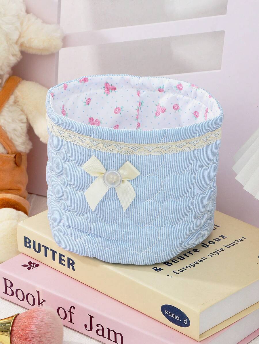 A Blue Round Storage Basket, Quilted Storage Bag, Cute Storage Basket, Home Goodies, Desktop Storage Basket, Sundries Storage Basket, Bag