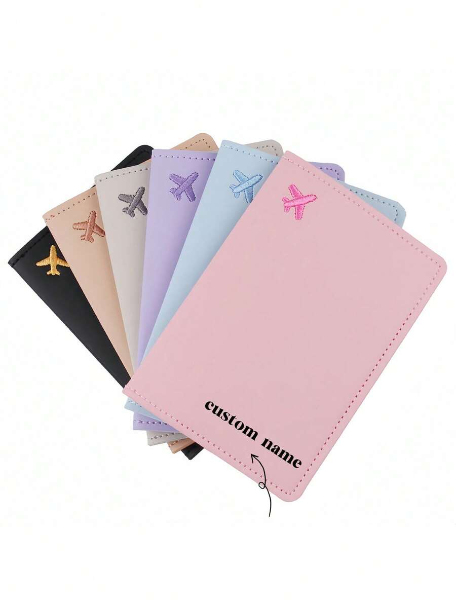 Personalized Embroidered Airplane Passport Cover, Customized Leather Passport Holder, Travel Gift Passport Wallet, Birthday/Christmas Gift