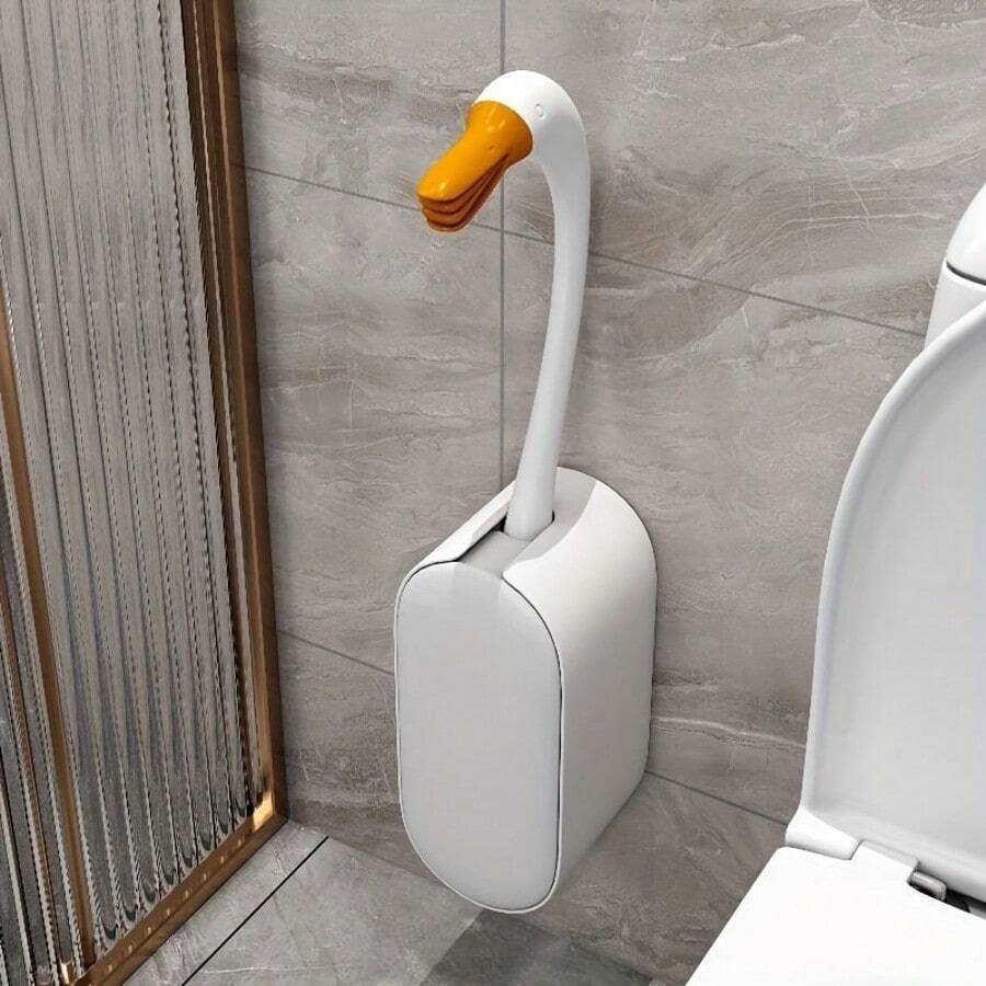 1pc Creative Swan Shape Toilet Brush Set With Holder, Plastic Bathroom Cleaning Tool Kit, Non-Electric Reusable Toilet Brush, Medium Stiffness - Multi-Component Accessories