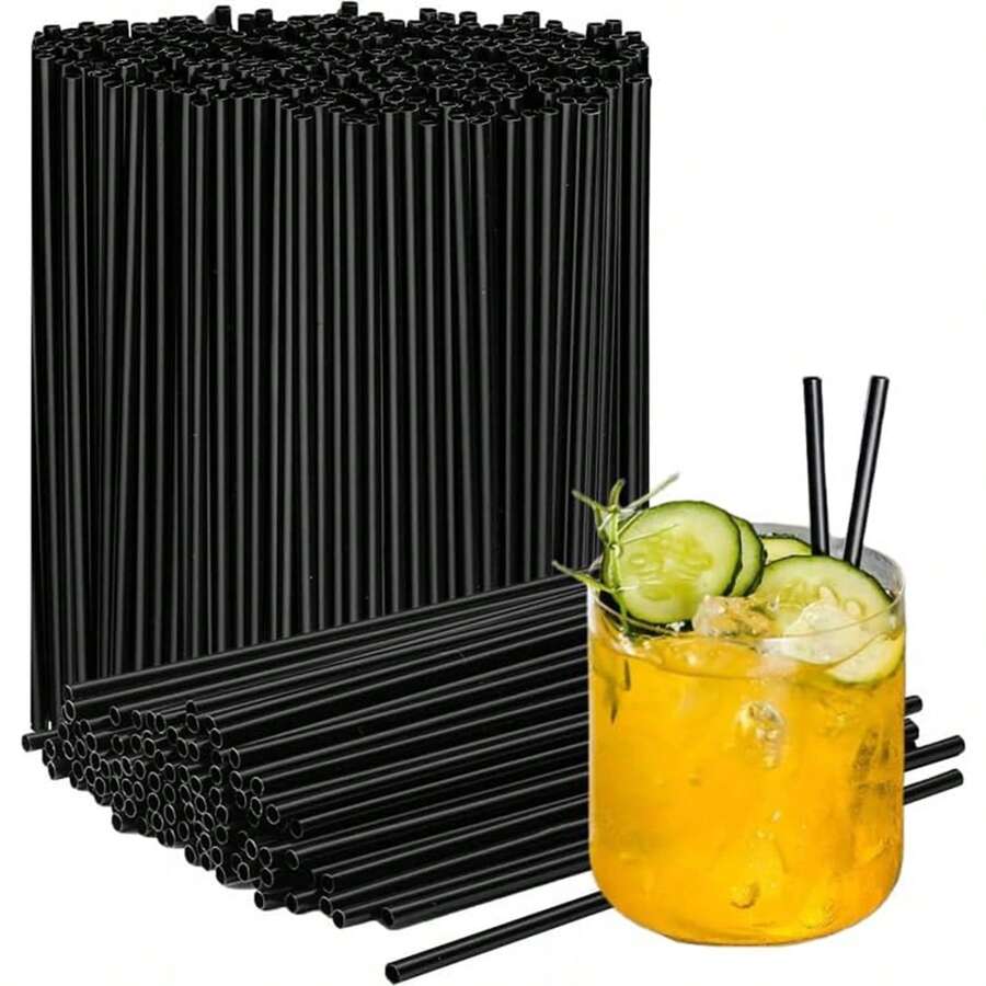 500/400/300/200/100pcs 5-Inch Tall Plastic Coffee Stirrers & Straws, Fashionable Black Design, Suitable For Hot/Cold Beverages, Cocktails, Coffee Stations & Break Rooms Back To School
