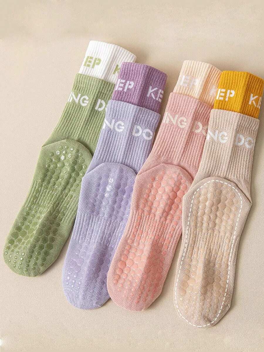 Damen Elastische Sport Tanz Yoga Socken, rutschfeste mittelhohe Fitness atmungsaktive Pilates Socken