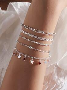 Zircônia Estrela Quatro Peças Prata Diamante Vermelho