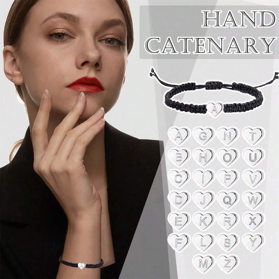 Bracelet tressé 26 lettres, polyvalent et simple, bracelet à breloques en forme de cœur, bracelet initiale homme et femme, bracelet tressé fait main, bijoux à la mode, bracelet couple, bracelet d'amitié, le cadeau d'anniversaire idéal pour la famille et les amis.
