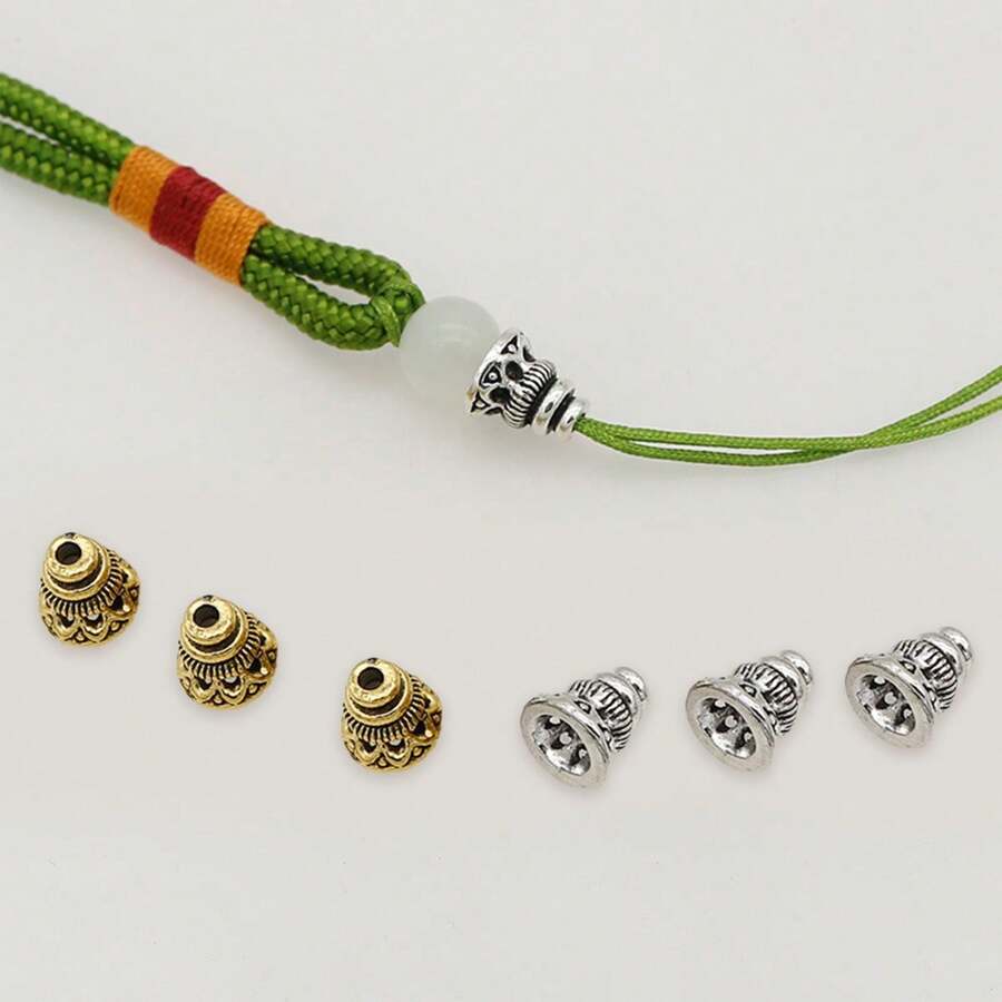 Accessoires de pagode rétro ajourés à trois voies, perle de fleur argent 8 mm, capuchon à gland, accessoires de bijouterie DIY, matériaux perlés faits main, grains de prière bouddhistes, bracelets, colliers