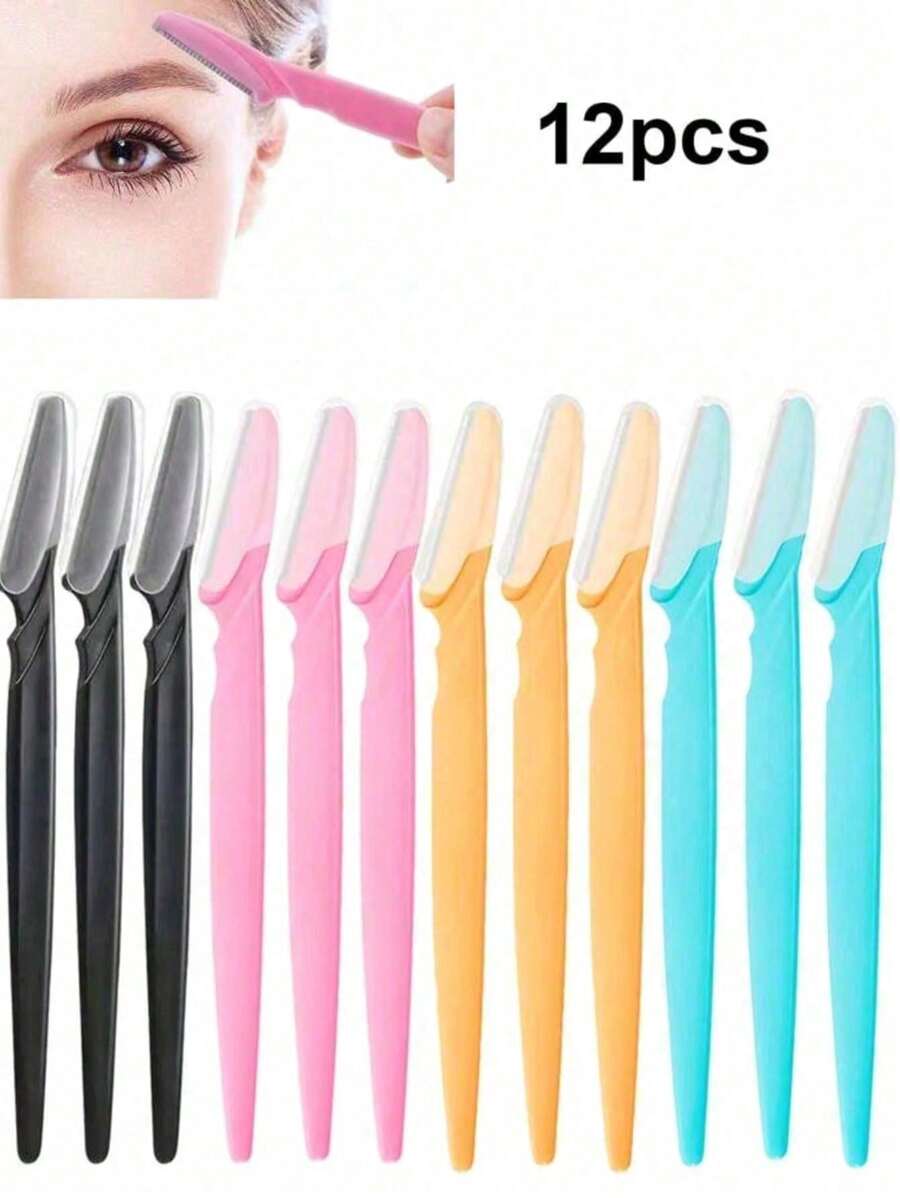 12pcs Safe Eyebrow, Facial, Body Hair Trimmer Shaver Razor With Cover For Women, Makeup Tool Set Hair Removal, Face Hair Removal, Hair Trimmer, Hair Trimmer, Barber Supplies, Haircut, Bag, Organizer, Storage, Hair Accessories