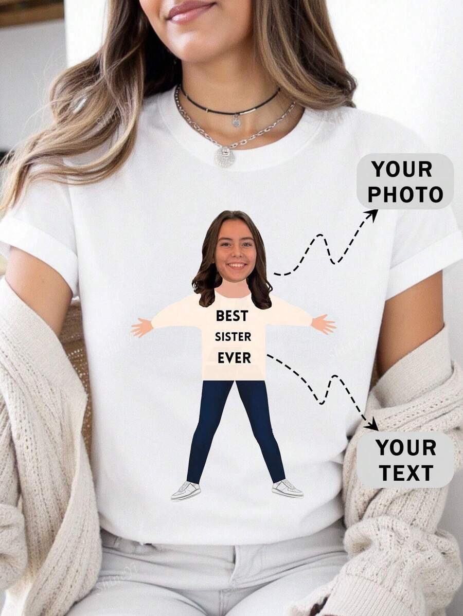 Customized Face And Text, Personalized Photo Face Shirt, Customized Funny Face Shirt, Customized Name/Photo T-Shirt, Customized Face Shirt, Customized Bachelor Party Shirt, Bride Shirt, Customized Gifts, Customized Face Shirt, Customized Women T-Shirt - Add Your Own Text And (Boyfriend/Girlfriend/Family Photo/Selfie/Pet Photo/Friend Photo) To Design Your Personalized Printed T-Shirt, Family Gathering Customized Outfit, Wedding Gift
