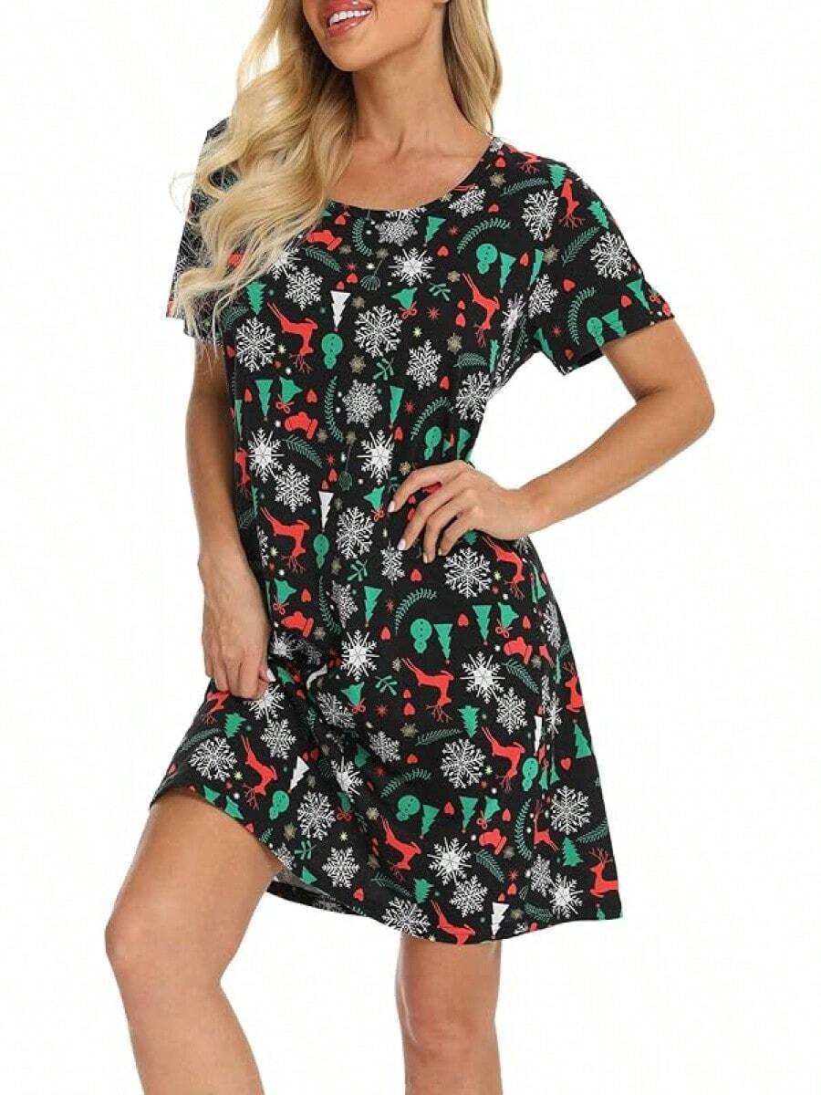 Camisones de mujer de algodón, ropa de dormir talla grande, camiseta de dormir de manga corta, camiseta de dormir estampada