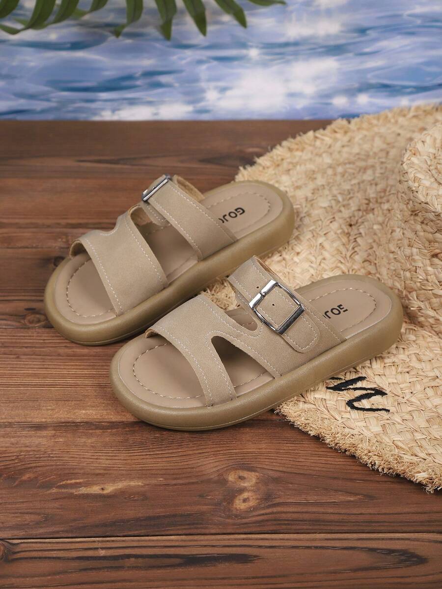 Un par de cómodas y elegantes zapatillas clásicas para niñas, con suela gruesa y suave, apropiadas para niños de 3 a 15 años para usar en casa, al aire libre, de vacaciones o en la playa