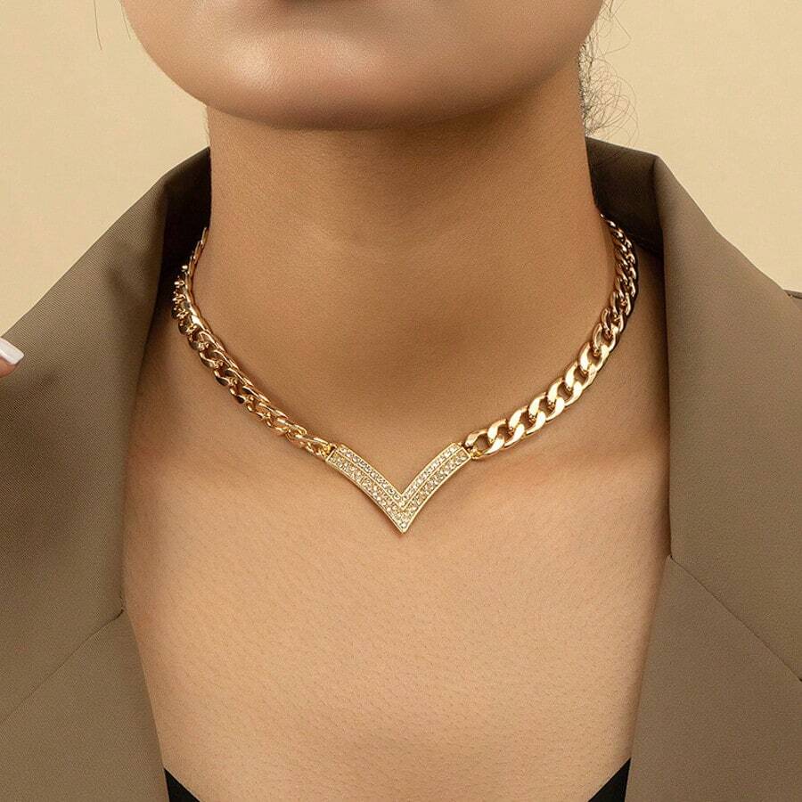 Collier ras-du-cou avec cristaux de forme géométrique en V, design personnalisé élégant, convient au style Insta